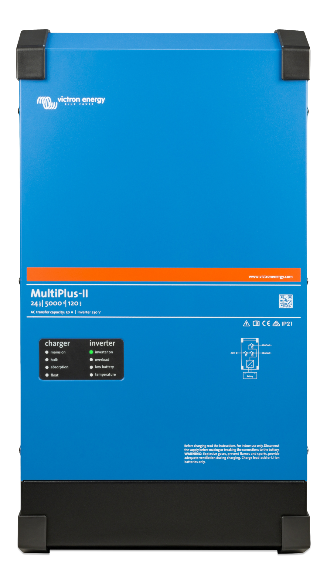 multiplus-ii-24v-5kva-120-50-230v-front Victron İnvertör/Şarj Cihazı MultiPlus-II 24/5000/120-50 Inverter/Charger (PMP242505010) - Görsel 1