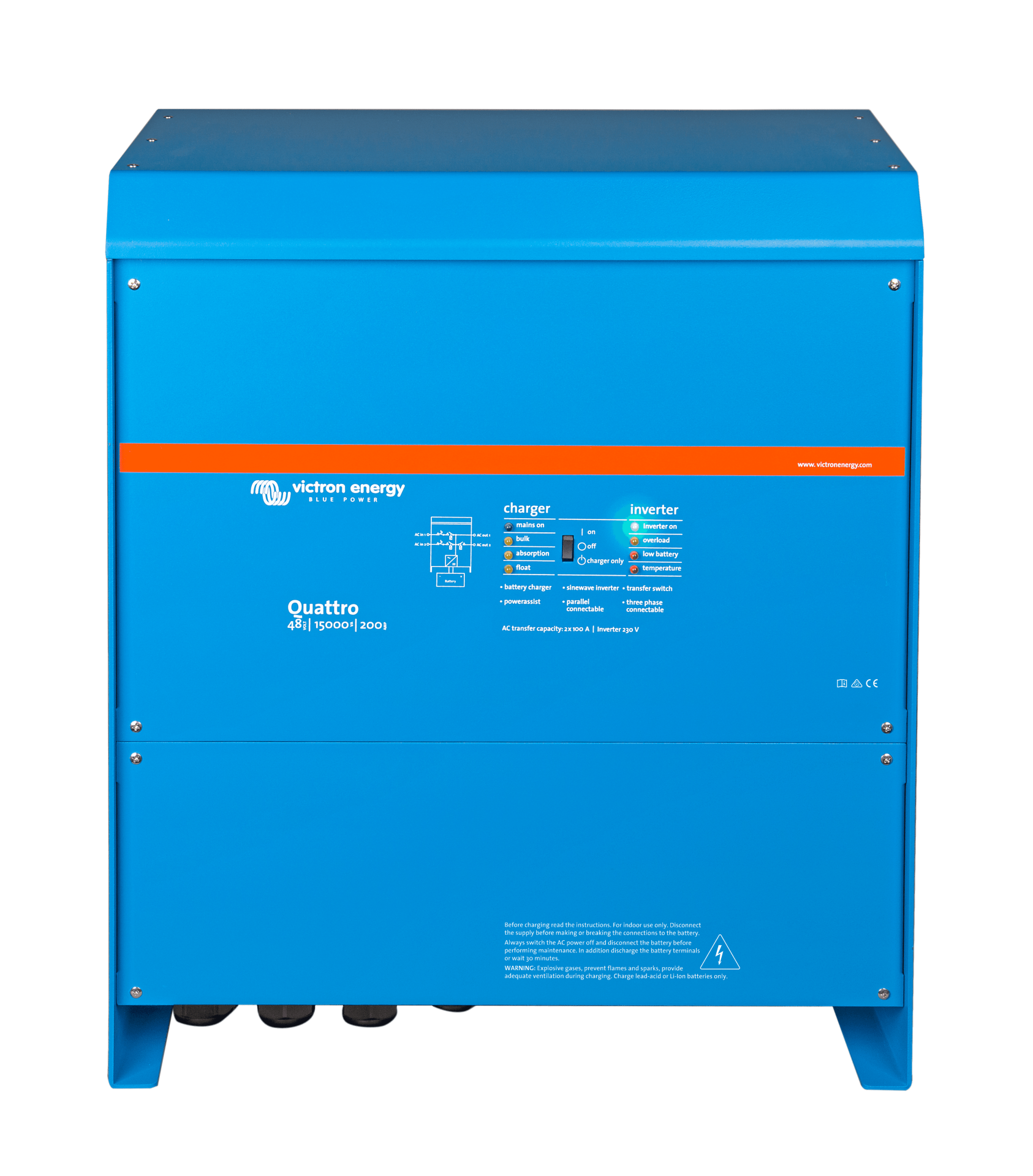 quattro-2048v-2015000va-20200a-20-28front-29 Victron İnvertör/Şarj Cihazı Quattro 48/15000/200-100/100 Inverter/Charger (QUA483150000) - Görsel 1